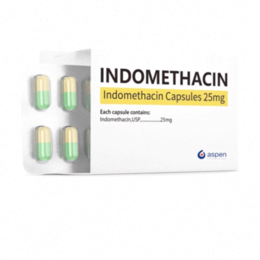 Acheter Indomethacin – Illustration de gélules et fiche produit