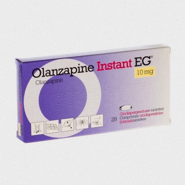Acheter Olanzapine - Illustration de comprimés et boîte de médicament