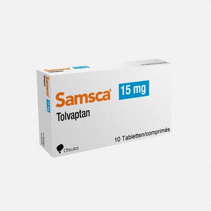 Acheter Samsca® - flacon de tolvaptan et visuel de vaisseaux sanguins