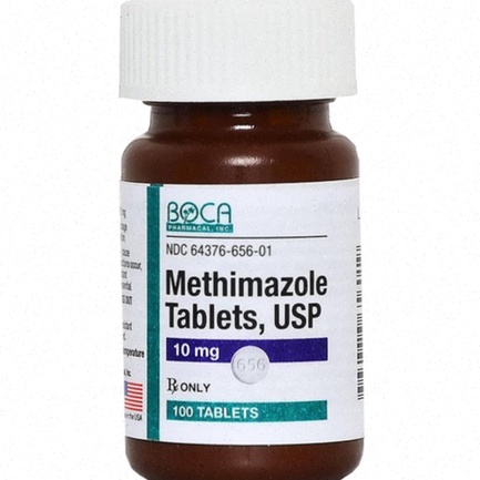 Commander Methimazole - Illustration de comprimés et boîte pharmaceutique